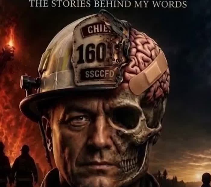 Artwork from Welcome to Your New UnNormal: a fire chief's helmet over a face that is half man, half skull
